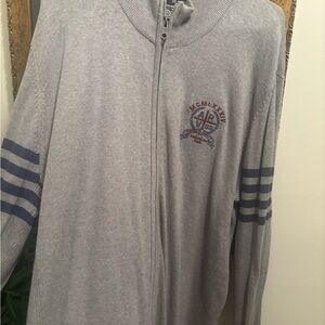 American Rag Gray Zip-Up Sweater with Blue Accents